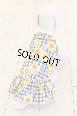 画像6: ひまわり＆チェック柄リップルワンピ（ブラック）・６号