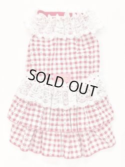 画像1: レースコットン☆ギンガム柄スーパーガーリーワンピ（レッド）・３号