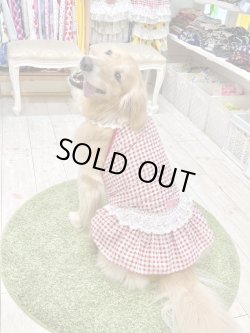 画像10: レースコットン☆ギンガム柄ガーリーワンピ（レッド）・５号