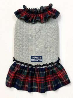 画像1: アランキルトニット☆タータンフリルワンピ（グレー）・１号