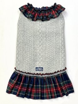 画像1: アランキルトニット☆タータンフリルワンピ（グレー）・８号