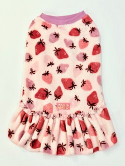 画像1: フワフワいちご柄フランネル☆フェミニンワンピ(ピンク)・６号