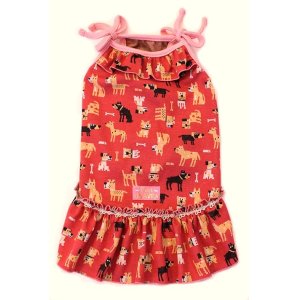 画像: スクエアドッグ柄キャミワンピ（レッド）・６号