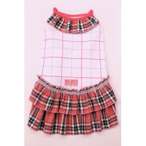 画像: テッキングタータン☆フリルワンピ（ピンク）・６号