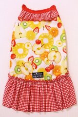 画像: カットフルーツ×赤チェック柄ワンピ・６号
