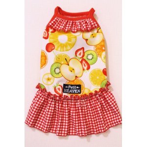 画像: カットフルーツ×赤チェック柄ワンピ・２号
