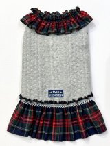 画像: アランキルトニット☆タータンフリルワンピ（グレー）・４号