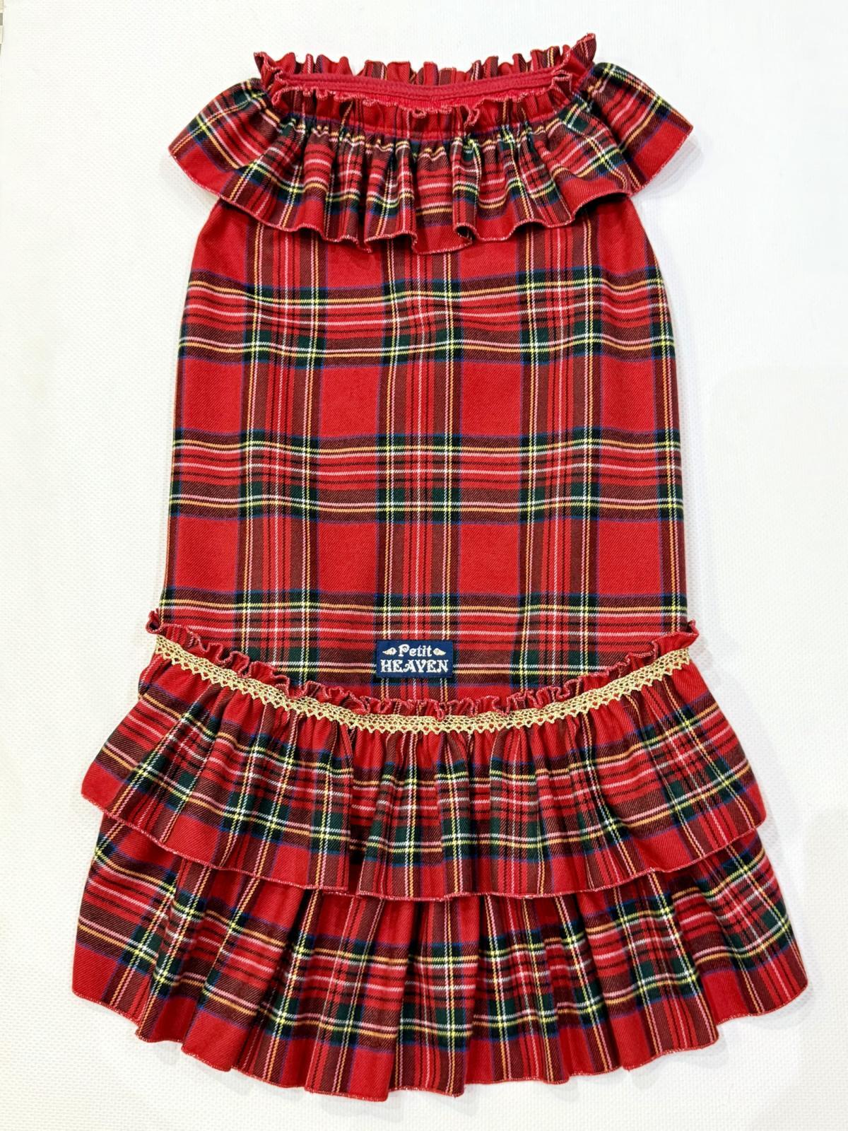 画像1: レッドタータン☆共布２段ガーリーワンピ・１０号