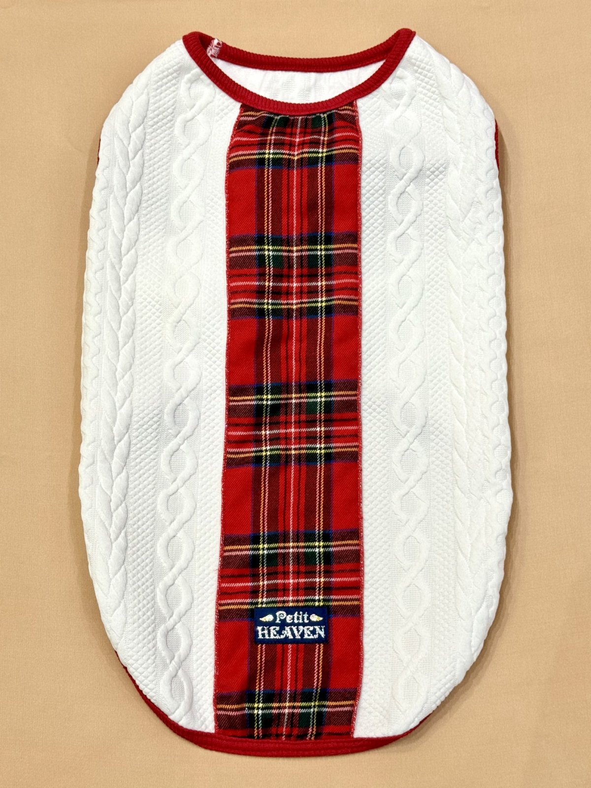 画像1: アランキルトニット☆タータンラインタンク（ホワイト）・６号