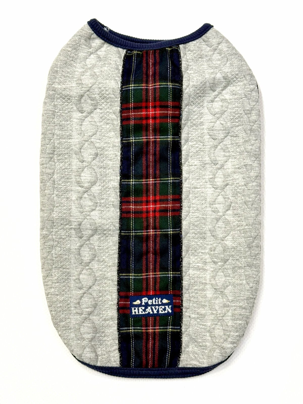 画像1: アランキルトニット☆タータンラインタンク（グレー）・４号