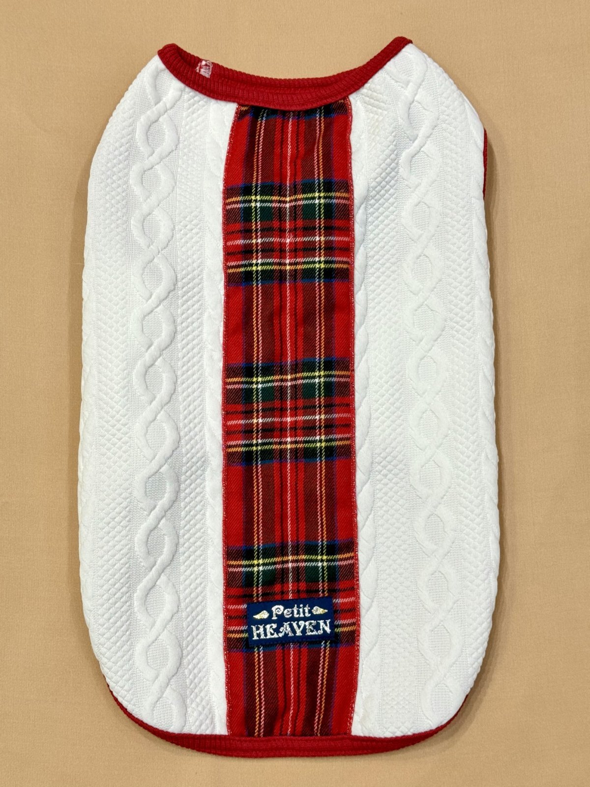 画像1: アランキルトニット☆タータンラインタンク（ホワイト）・４号